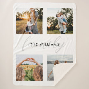 Modern Elegant Family 4 Photo  Sherpa Blanket
