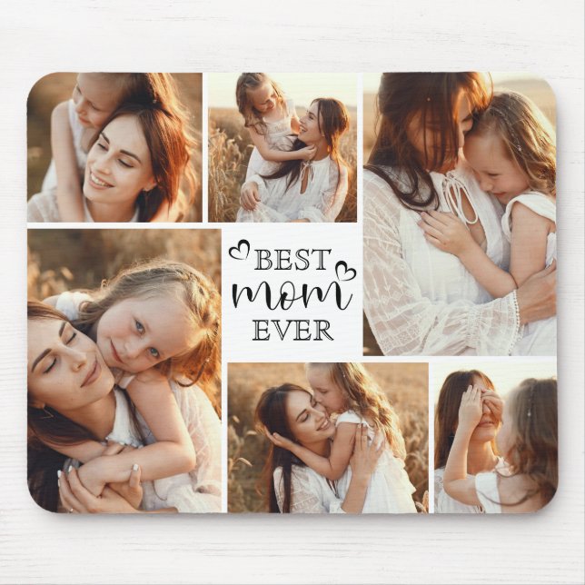 Modern Elegant Family 6 Photo Collage Keepsake Mouse Mat (Front)