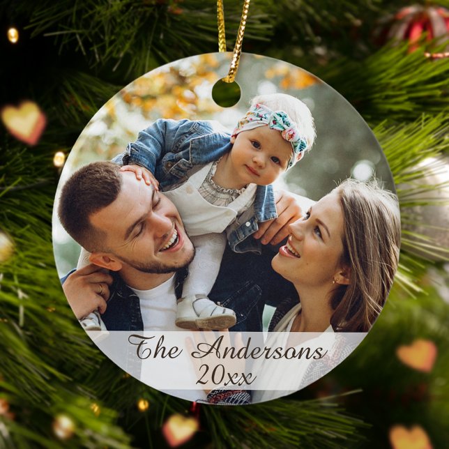 Modern Elegant Family Custom Photo 2 Sided  Ceramic Tree Decoration (Creator Uploaded)