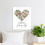 Modern Elegant Family Heart Shaped Photo Collage Canvas Print<br><div class="desc">Create your own custom family photo collage canvas print featuring 63 of your favourite pictures in a heart shaped photo grid style design. Personalise with family name in modern typography for a custom photo gift or home decor.</div>