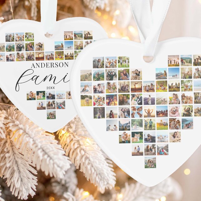 Modern Elegant Family Heart Shaped Photo Collage Ornament (Creator Uploaded)