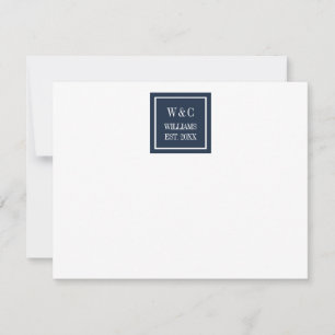 Modern Elegant Family Name Monogram Navy Blue Card