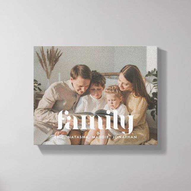 Modern Elegant Family Name & Photo Canvas Print (Front)