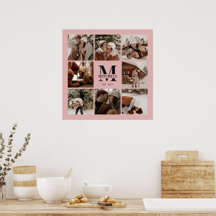 Modern Elegant Family Photo Collage Pink Keepsake Poster