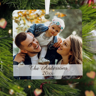 Modern Elegant Family Photo Custom 2 Sided Metal Tree Decoration