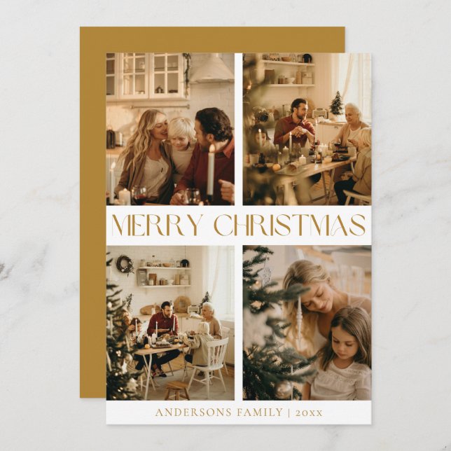 Modern Elegant Family Photo Gold Minimal Christmas Holiday Card (Front/Back)