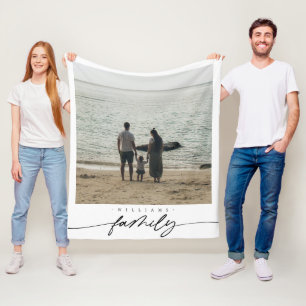 Modern Elegant Family Photo Script Typography Fleece Blanket