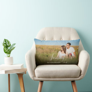Modern elegant family photo together script lumbar cushion