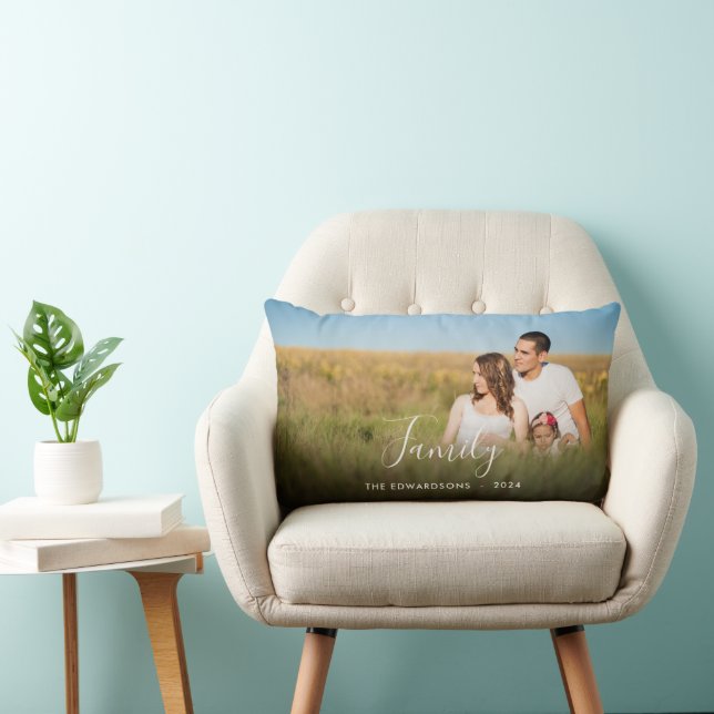 Modern elegant family photo together script lumbar cushion (Chair)