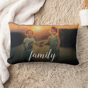 Modern elegant family script photo lumbar cushion