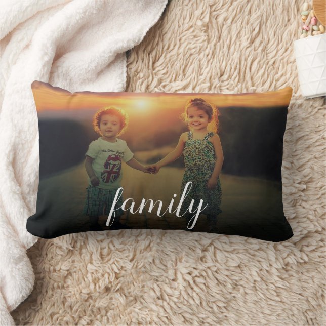 Modern elegant family script photo lumbar cushion (Blanket)