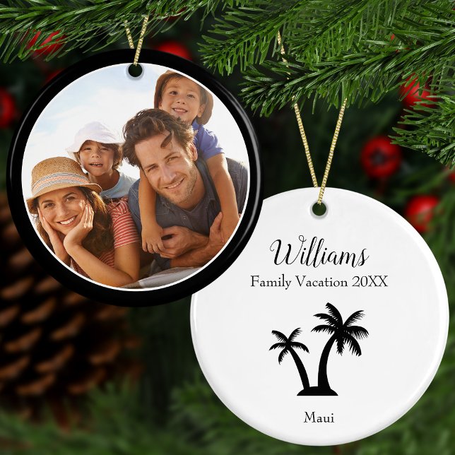 Modern + Elegant Family Vacation Photo Christmas Ceramic Tree Decoration (Creator Uploaded)