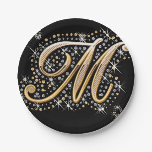 modern elegant fancy letter M   monogram Paper Plate