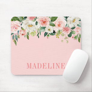 Modern Elegant Fashionable Watercolor Pink Floral Mouse Mat