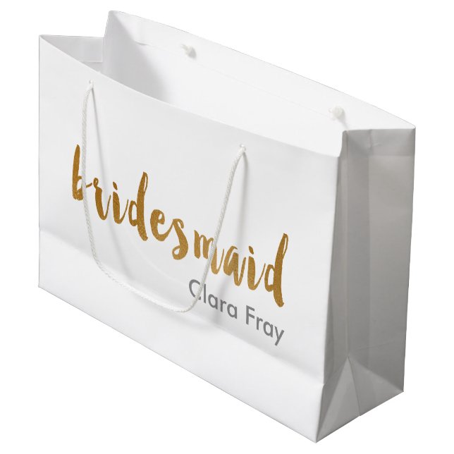 modern elegant faux gold bridesmaid text large gift bag (Front Angled)