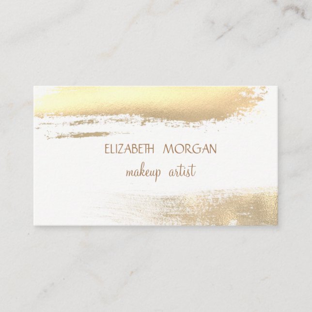 Modern Elegant  Faux Gold Foil Brush Stroke,White Business Card (Front)
