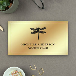 Modern Elegant Faux Gold Foil Dragonfly Business Card