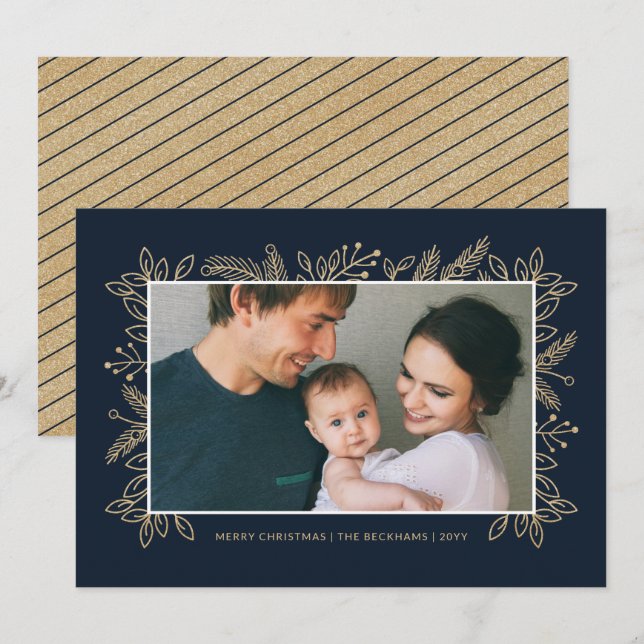 Modern Elegant Faux Gold Glitter Christmas Photo Holiday Card (Front/Back)
