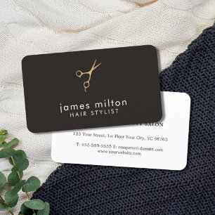 Modern Elegant Faux Gold Scissor Hair Stylist Business Card