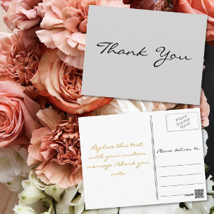 Modern Elegant Faux Gold Script Grey Thank You Postcard