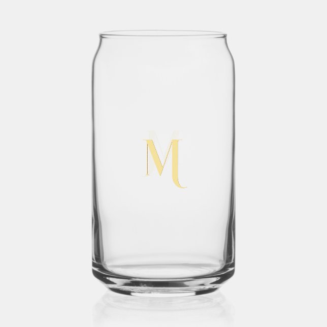 Modern Elegant Faux Gold Script Monogrammed Chic Can Glass (Front)