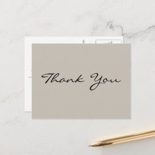 Modern Elegant Faux Gold Script Taupe Thank You Postcard