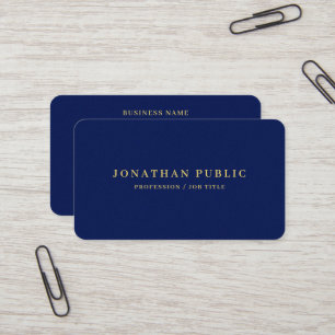 Modern Elegant Faux Gold Text Rounded Corner Blue Business Card