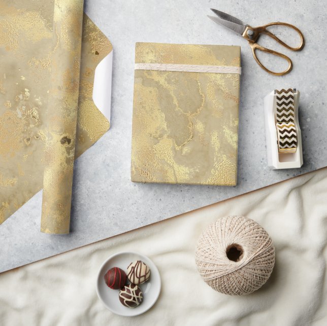 Modern Elegant Faux Gold Watercolor Marble Pattern Wrapping Paper (Crafts)