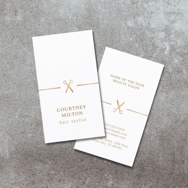 Modern Elegant Faux Gold White Hair Stylist Business Card (Creator Uploaded)