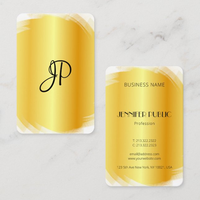 Modern Elegant Faux Gold White Monogram Template Business Card (Front/Back)