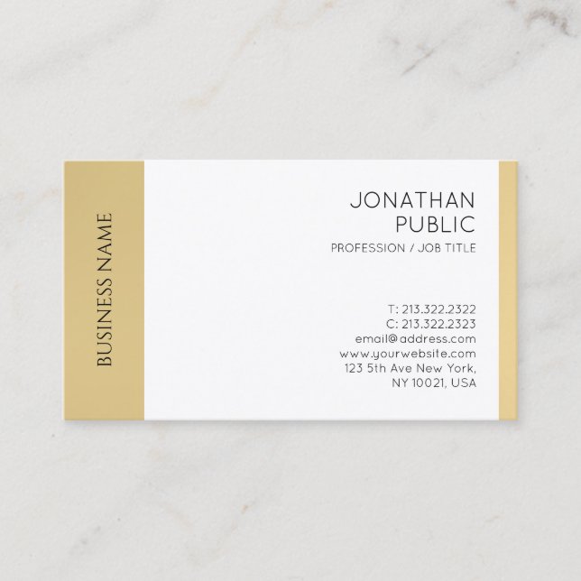 Modern Elegant Faux Gold White Professional Business Card (Front)