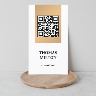 Modern Elegant Faux Golden Stripe White QR Code Business Card