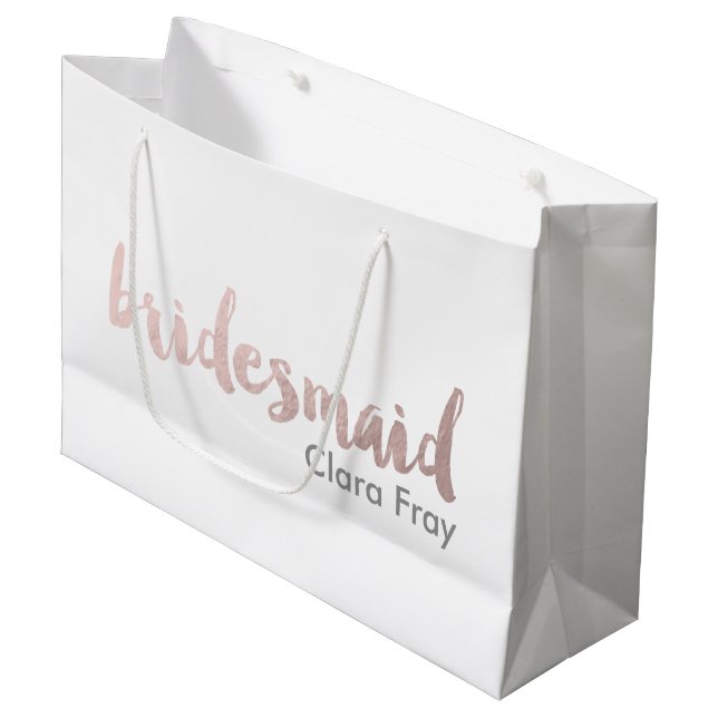 modern elegant faux rose gold bridesmaid text large gift bag (Front Angled)