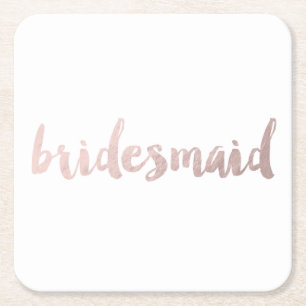 modern elegant faux rose gold bridesmaid text square paper coaster