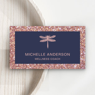 Modern Elegant Faux Rose Gold Glitter Dragonfly Business Card