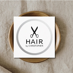 Modern Elegant Faux Silver Black Hair Stylist Square Business Card