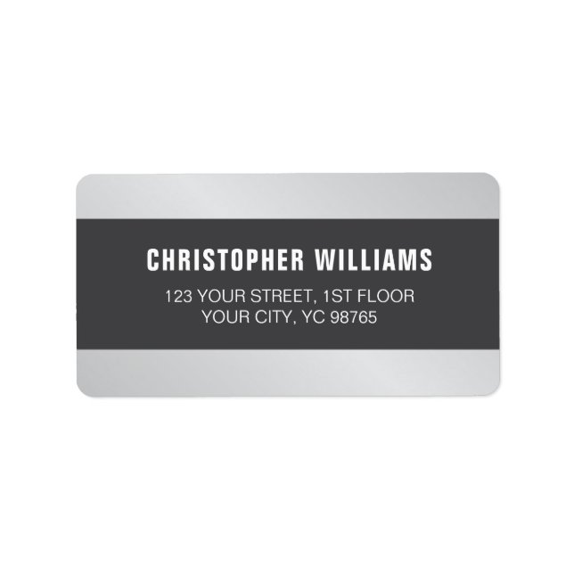 Modern Elegant Faux Silver Grey White Label (Front)