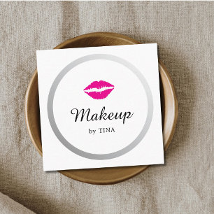 Modern Elegant Faux Silver Lips Makeup Artist Square Business Card