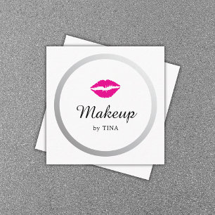 Modern Elegant Faux Silver Lips Makeup Artist Square Business Card