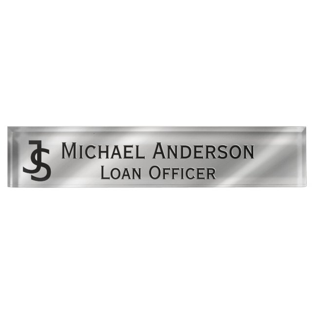 Modern Elegant Faux Silver Monogram Logo Nameplate (Front)