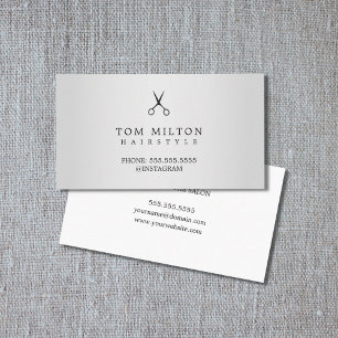 Modern Elegant Faux Silver Scissors Hairdresser Business Card