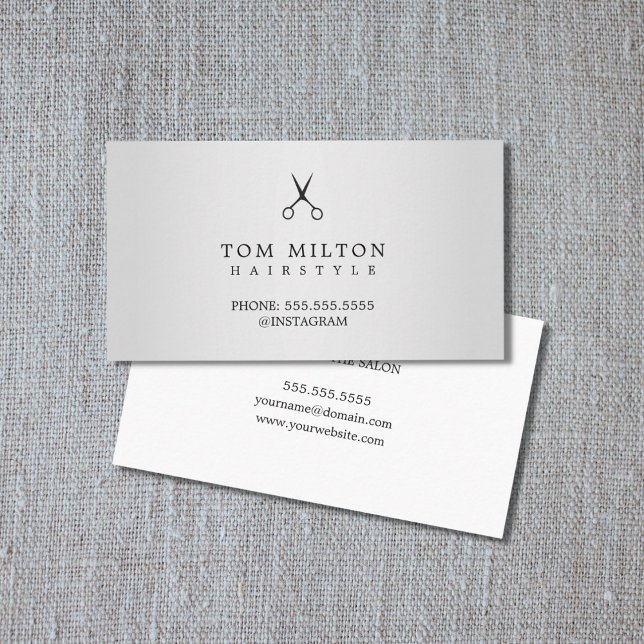 Modern Elegant Faux Silver Scissors Hairdresser Business Card (Creator Uploaded)