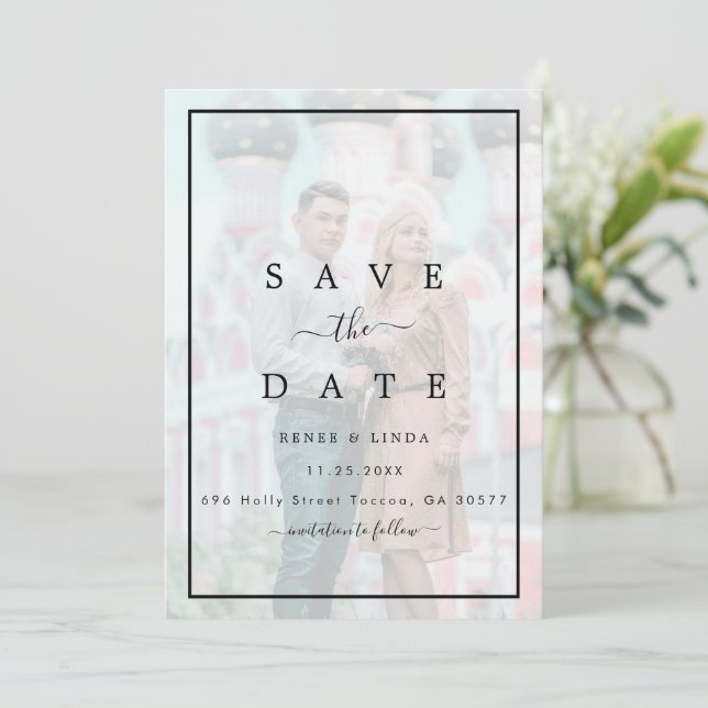 Modern Elegant Faux Vellum Effect Photo Wedding  Save The Date (Standing Front)