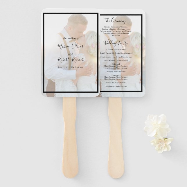 Modern Elegant Faux Vellum Overlay Photo Hand Fan (Front and Back)