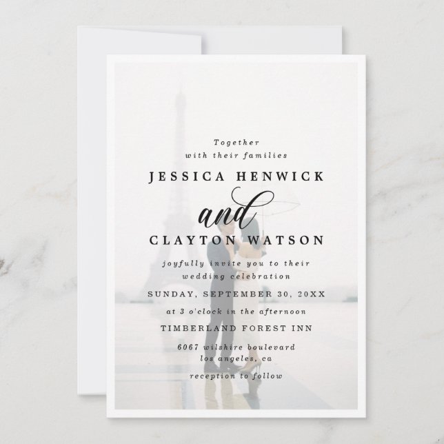 Modern Elegant Faux Vellum Photo Overlay Wedding  Invitation (Front)
