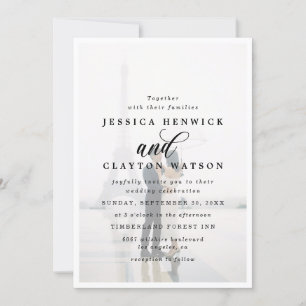 Modern Elegant Faux Vellum Photo Overlay Wedding  Invitation