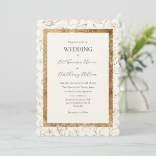 Modern Elegant Felt Gold Floral Wedding Invitation