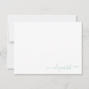 Modern Elegant Feminine Mint Green Heart Script Card