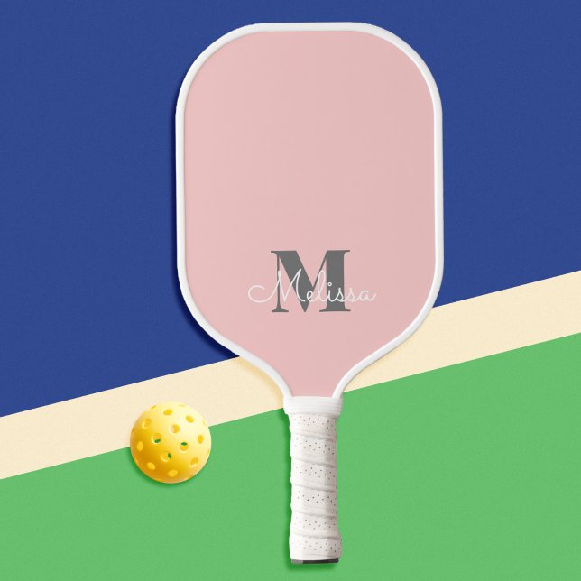 Modern Elegant Feminine Pink Monogram Name Pickleball Paddle (Creator Uploaded)