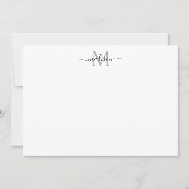 Modern Elegant Feminine Script Monogram Grey Card (Front)
